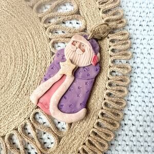 Sandy Mastroni One of A Kind Purple Ceramic Santa Star Holiday Ornament Hanging